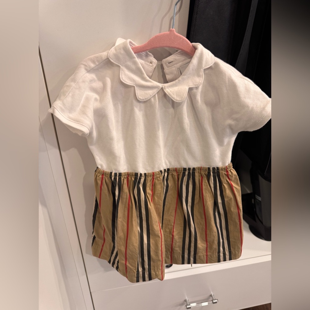 Burberry White Collared Toddler dress  with Button Detail